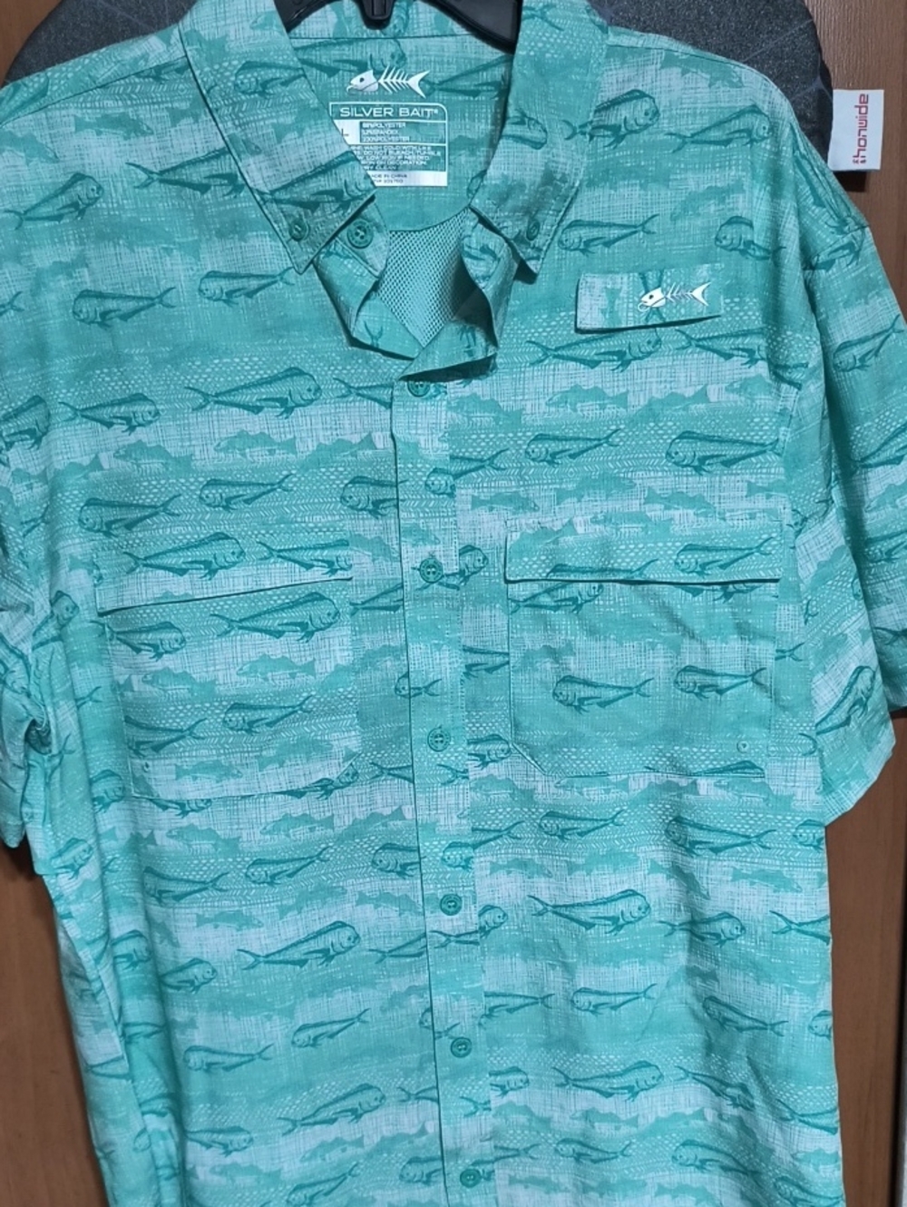 Silver Jeans Teal Fish-Print Short Sleeve Button-Down